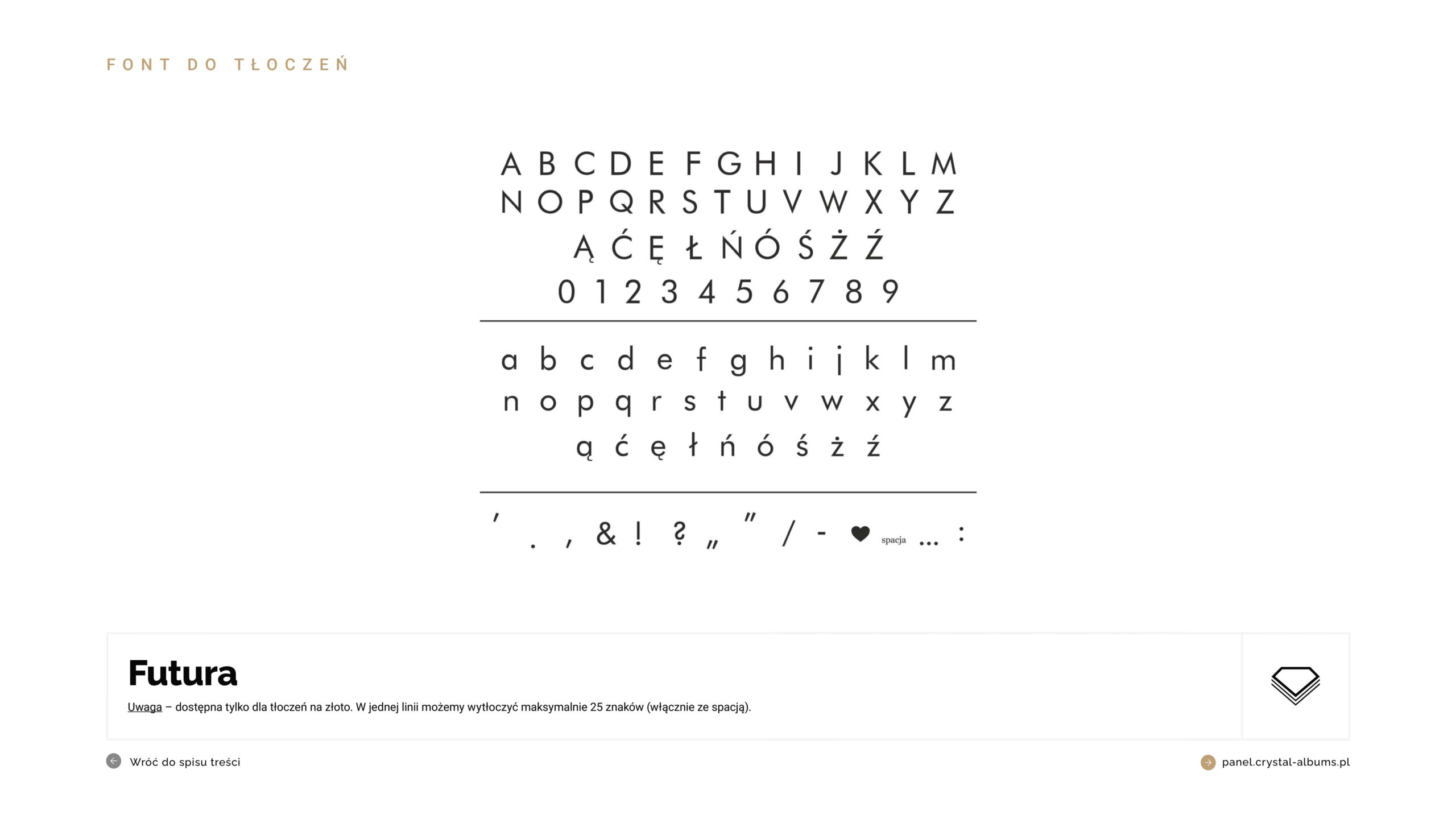 wzornik fontów na tłoczenia