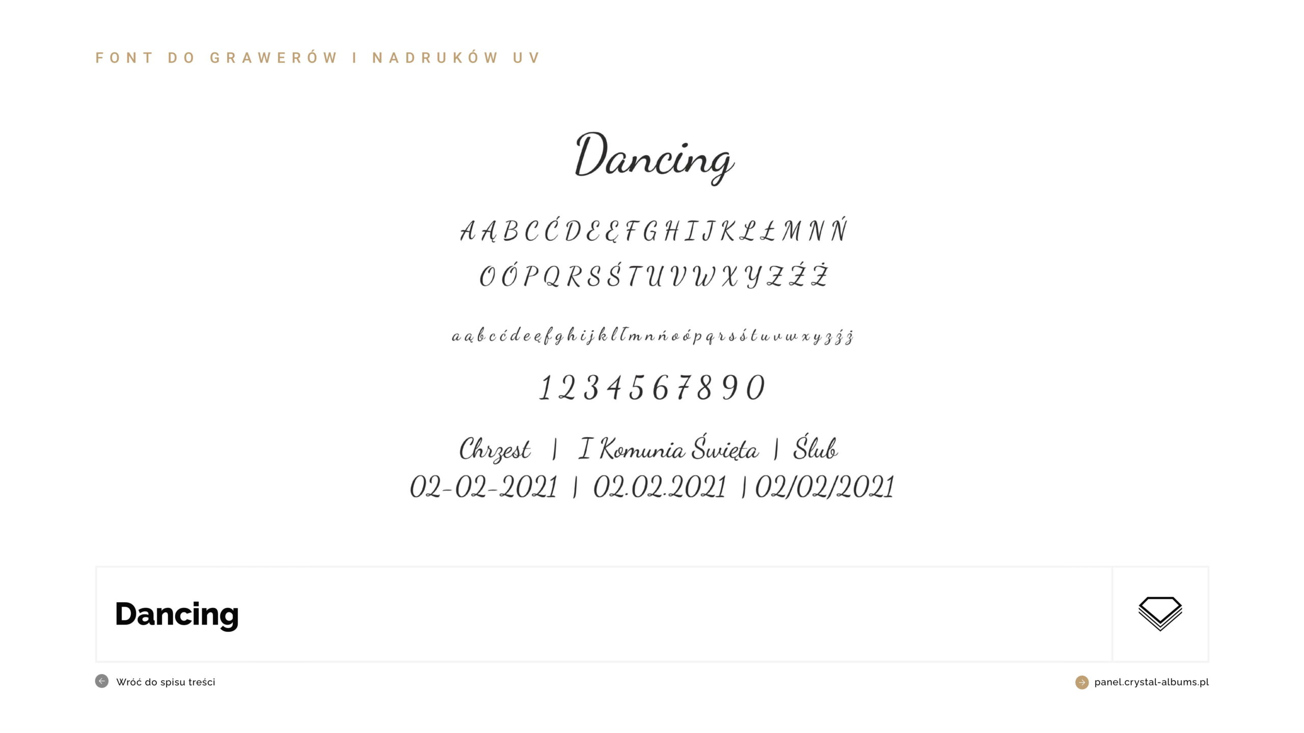 wzornik fontów na tłoczenia